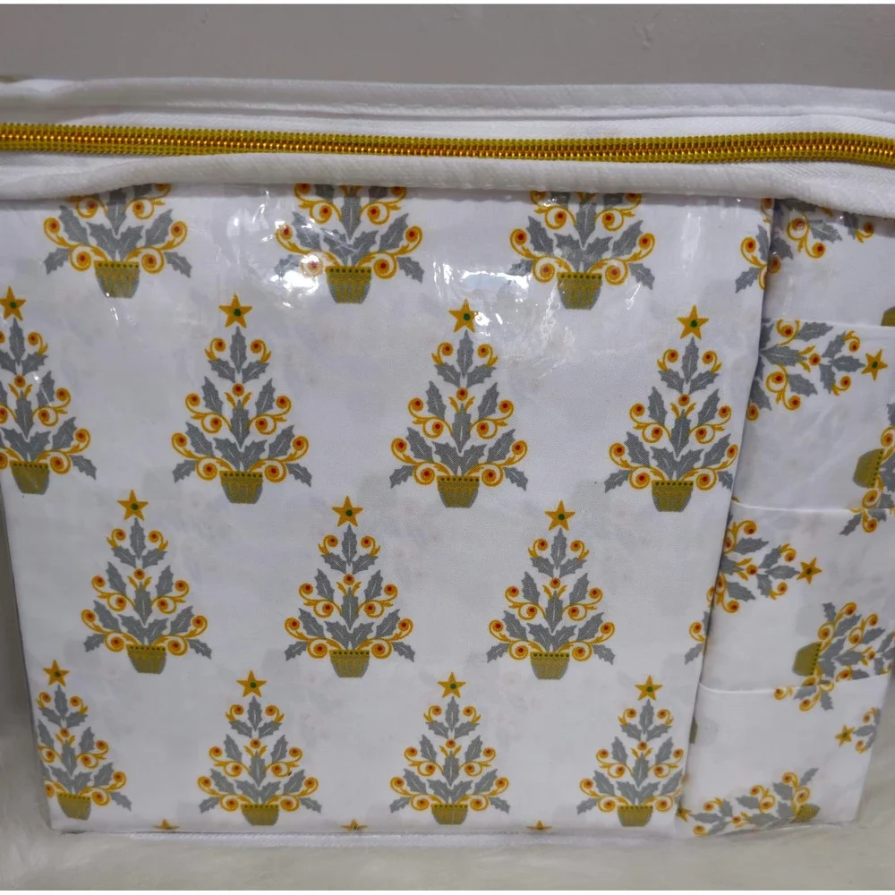 Lenox Queen 6 Piece Sheet Set Christmas Tree Holly White Gold Grey Holiday NEW